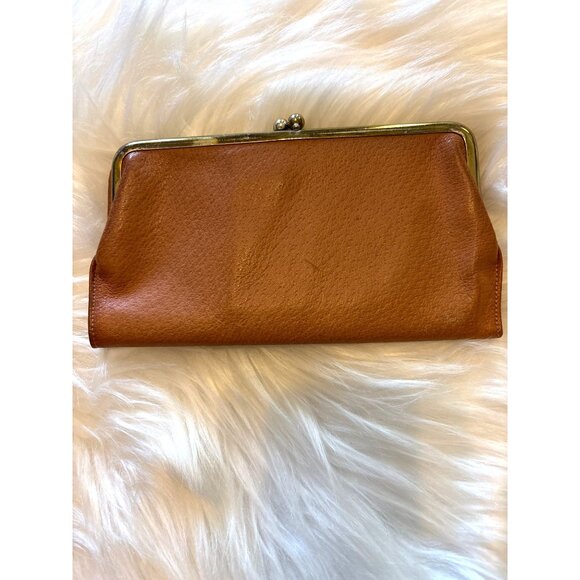 Vtg Antique Pigskin Leather Wallet With Gold-Tone Frame & Crown Detail Clutch - Picture 3 of 12